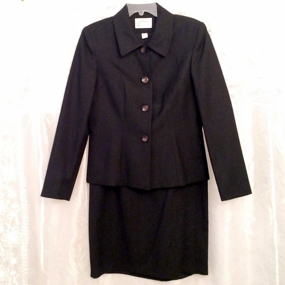 Louben Charcoal Grey Wool Skirt Suit, 8 LIKE NEW!